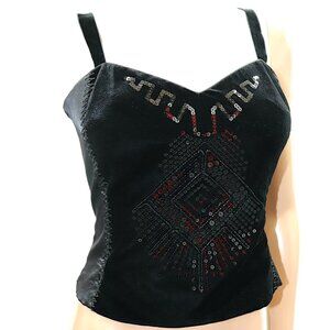 DIDIER PARAKIAN Embellished Velvet Satin Corset Bustier Top Burlesque goth 8